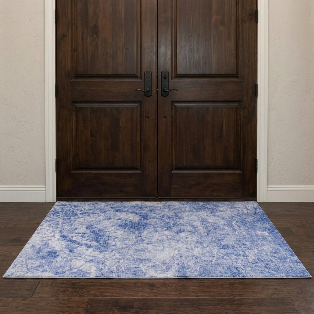 3' X 5' Blue And Ivory Abstract Shag Washable Area Rug With UV Protection - HomeRoots - Flyclothing LLC