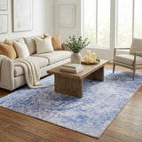 5' X 8' Blue And Ivory Abstract Shag Washable Area Rug With UV Protection - HomeRoots - Flyclothing LLC