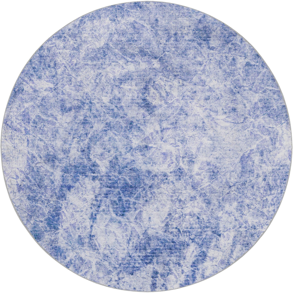 8' Blue And Ivory Abstract Shag Washable Round Rug With UV Protection - HomeRoots - Flyclothing LLC