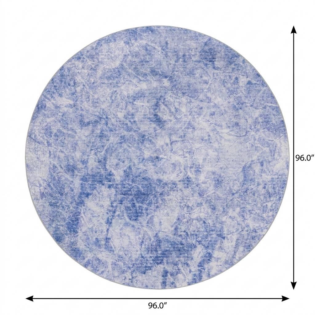 8' Blue And Ivory Abstract Shag Washable Round Rug With UV Protection - HomeRoots - Flyclothing LLC