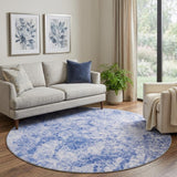 8' Blue And Ivory Abstract Shag Washable Round Rug With UV Protection - HomeRoots - Flyclothing LLC