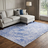 8' X 10' Blue And Ivory Abstract Shag Washable Area Rug With UV Protection - HomeRoots - Flyclothing LLC
