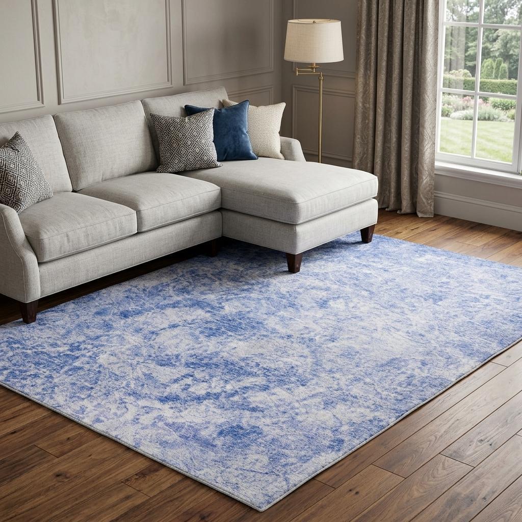 8' X 10' Blue And Ivory Abstract Shag Washable Area Rug With UV Protection - HomeRoots - Flyclothing LLC