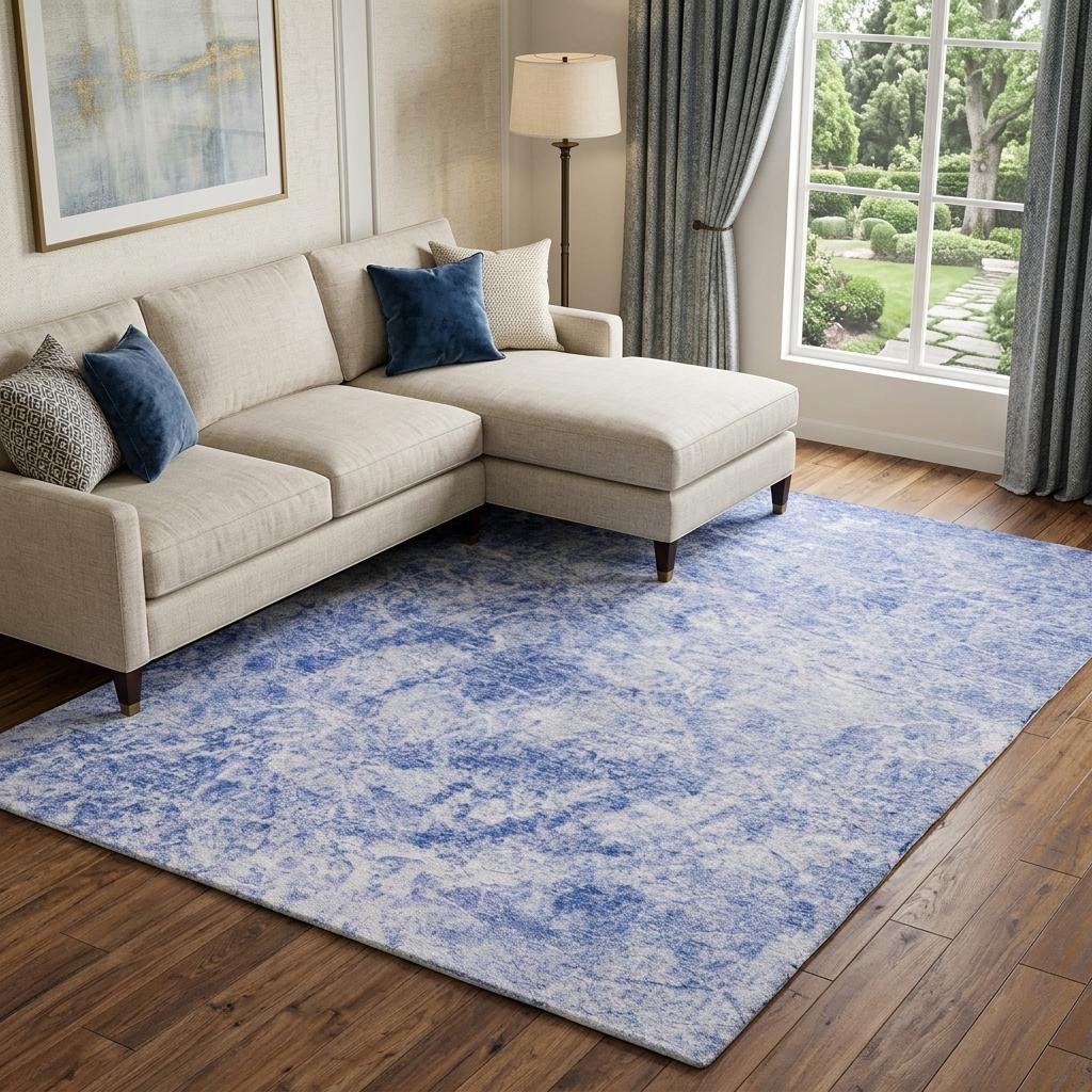 9' X 12' Blue And Ivory Abstract Shag Washable Area Rug With UV Protection - HomeRoots - Flyclothing LLC