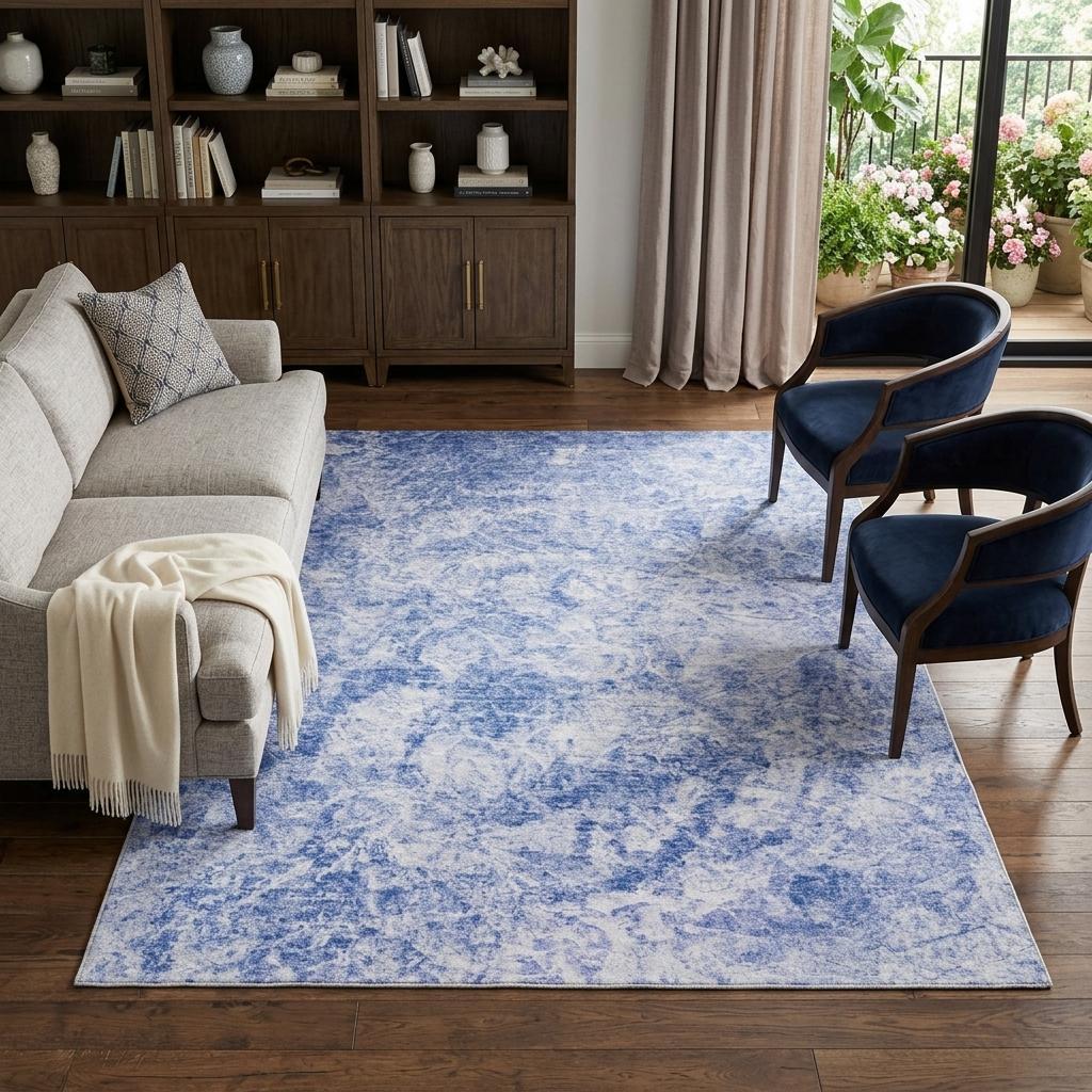 10' X 14' Blue And Ivory Abstract Shag Washable Area Rug With UV Protection - HomeRoots - Flyclothing LLC