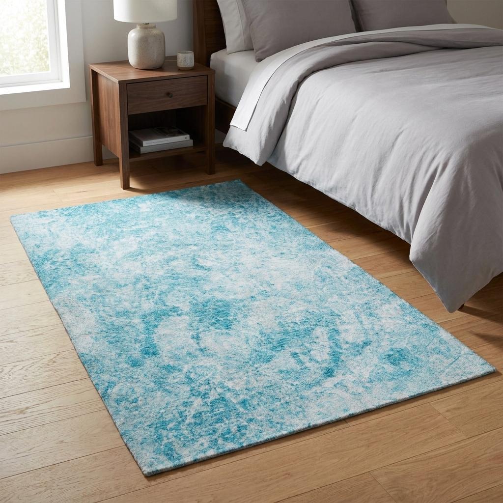 3' X 5' Teal And Ivory Abstract Shag Washable Area Rug With UV Protection - HomeRoots - Flyclothing LLC