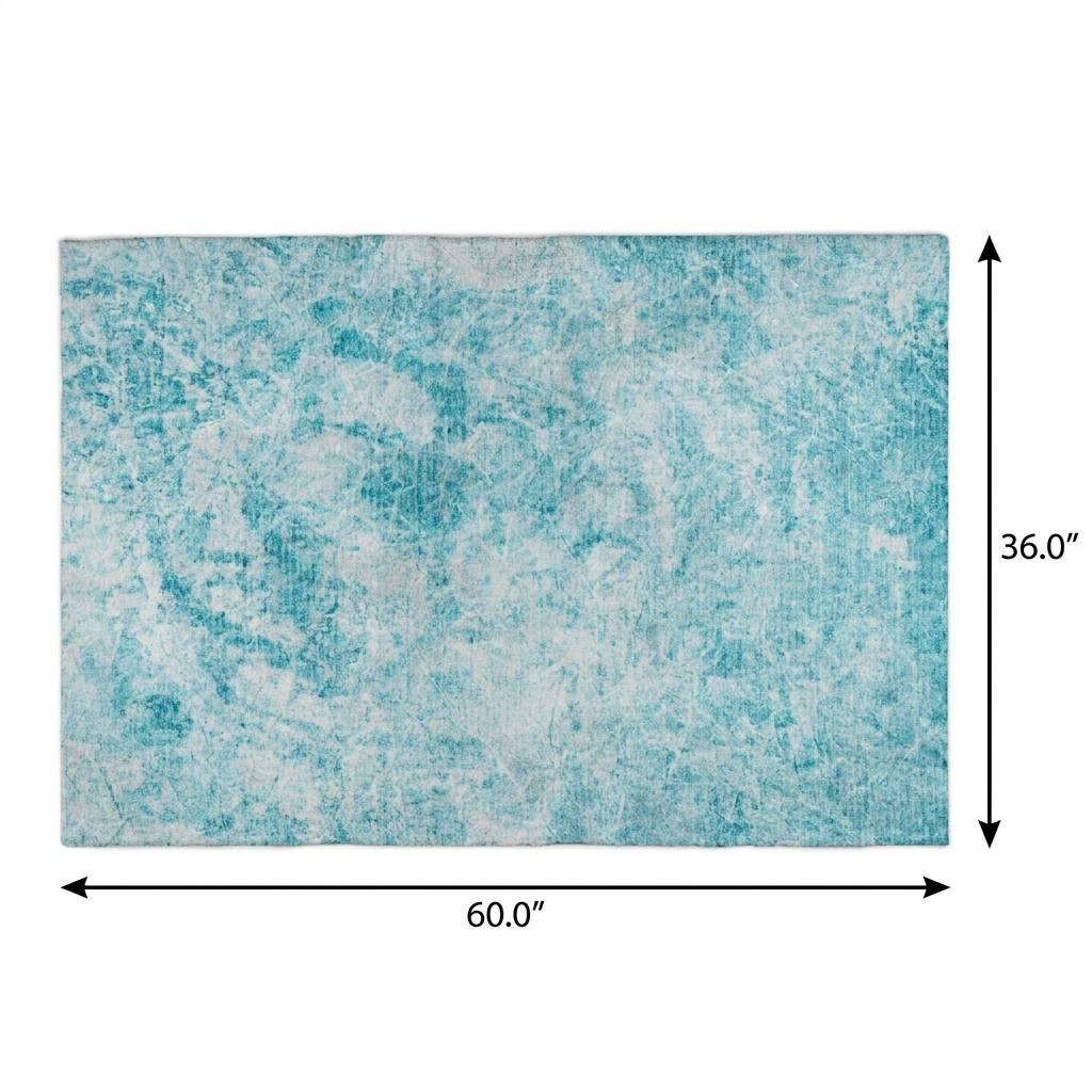 3' X 5' Teal And Ivory Abstract Shag Washable Area Rug With UV Protection - HomeRoots - Flyclothing LLC