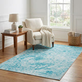 5' X 8' Teal And Ivory Abstract Shag Washable Area Rug With UV Protection - HomeRoots - Flyclothing LLC