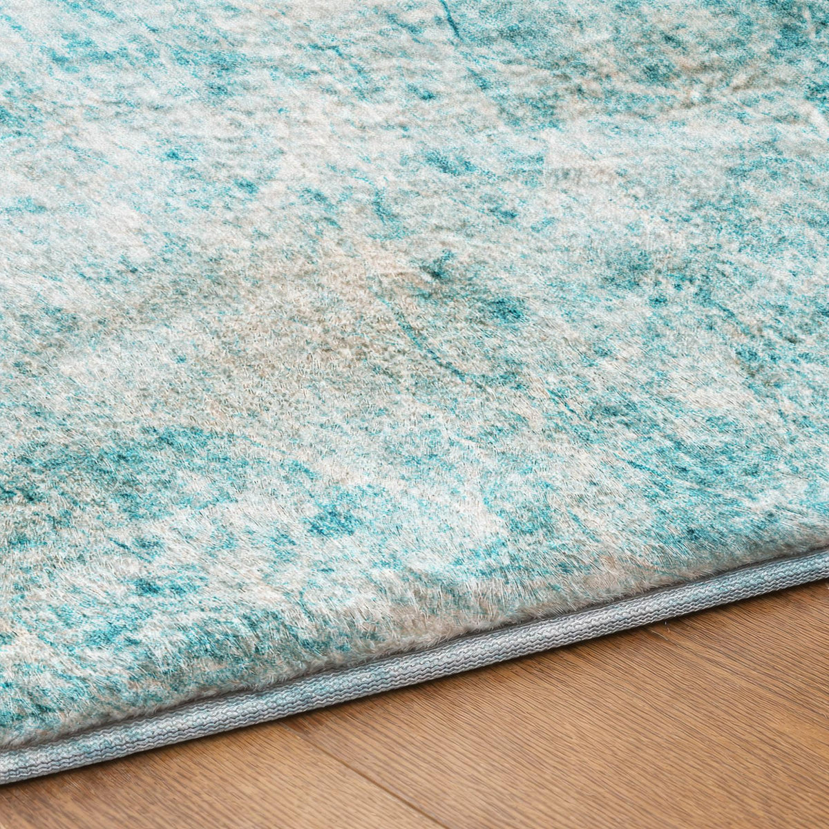 5' X 8' Teal And Ivory Abstract Shag Washable Area Rug With UV Protection - HomeRoots - Flyclothing LLC