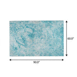 5' X 8' Teal And Ivory Abstract Shag Washable Area Rug With UV Protection - HomeRoots - Flyclothing LLC