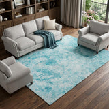 8' X 10' Teal And Ivory Abstract Shag Washable Area Rug With UV Protection - HomeRoots - Flyclothing LLC