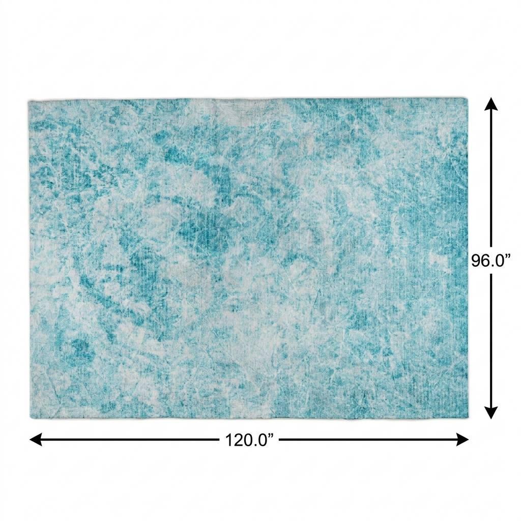 8' X 10' Teal And Ivory Abstract Shag Washable Area Rug With UV Protection - HomeRoots - Flyclothing LLC