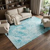 9' X 12' Teal And Ivory Abstract Shag Washable Area Rug With UV Protection - HomeRoots - Flyclothing LLC