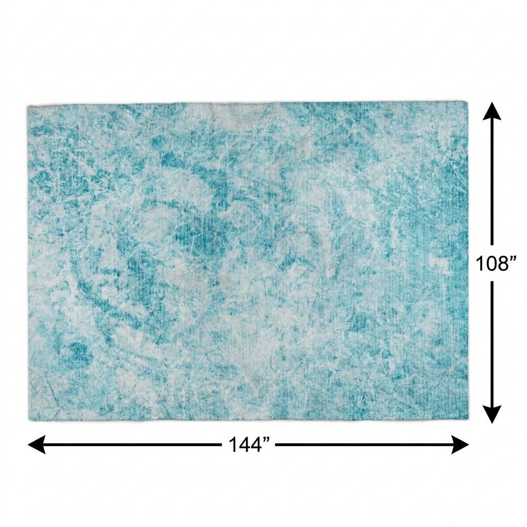 9' X 12' Teal And Ivory Abstract Shag Washable Area Rug With UV Protection - HomeRoots - Flyclothing LLC