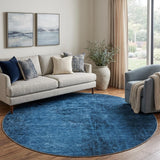 8' Navy Blue And Charcoal Abstract Shag Washable Round Rug With UV Protection - HomeRoots - Flyclothing LLC