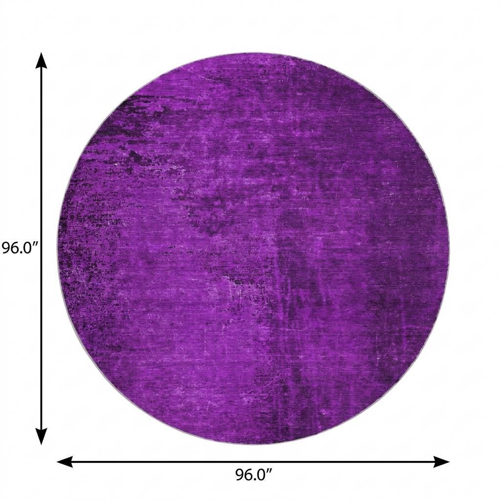 8' Purple And Charcoal Abstract Shag Washable Round Rug With UV Protection - HomeRoots - Flyclothing LLC
