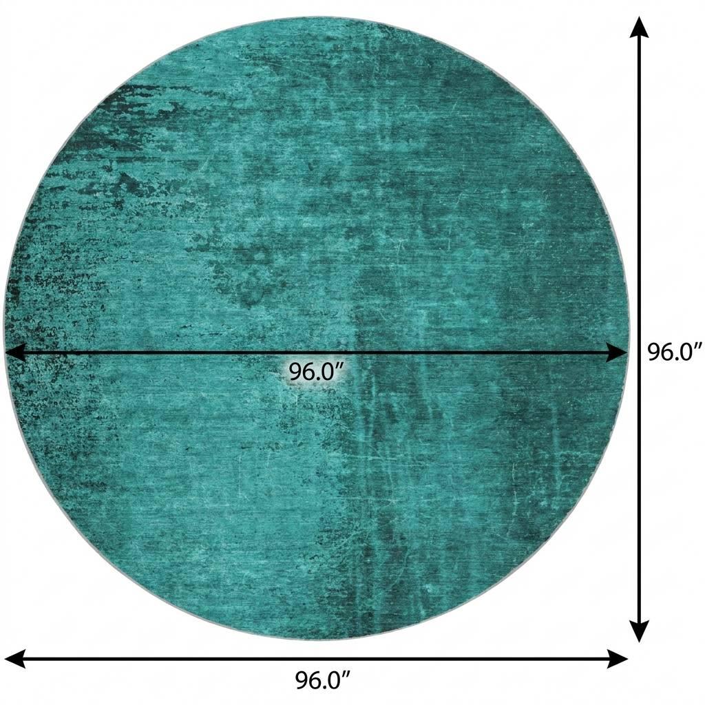 8' Teal And Charcoal Abstract Shag Washable Round Rug With UV Protection - HomeRoots - Flyclothing LLC