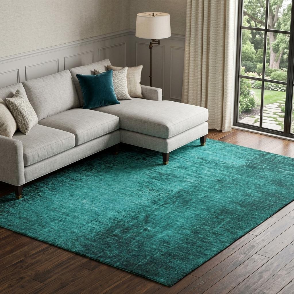 9' X 12' Teal And Charcoal Abstract Shag Washable Area Rug With UV Protection - HomeRoots - Flyclothing LLC