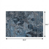 3' X 5' Denim Blue And Navy Blue Abstract Shag Washable Area Rug With UV Protection - HomeRoots - Flyclothing LLC
