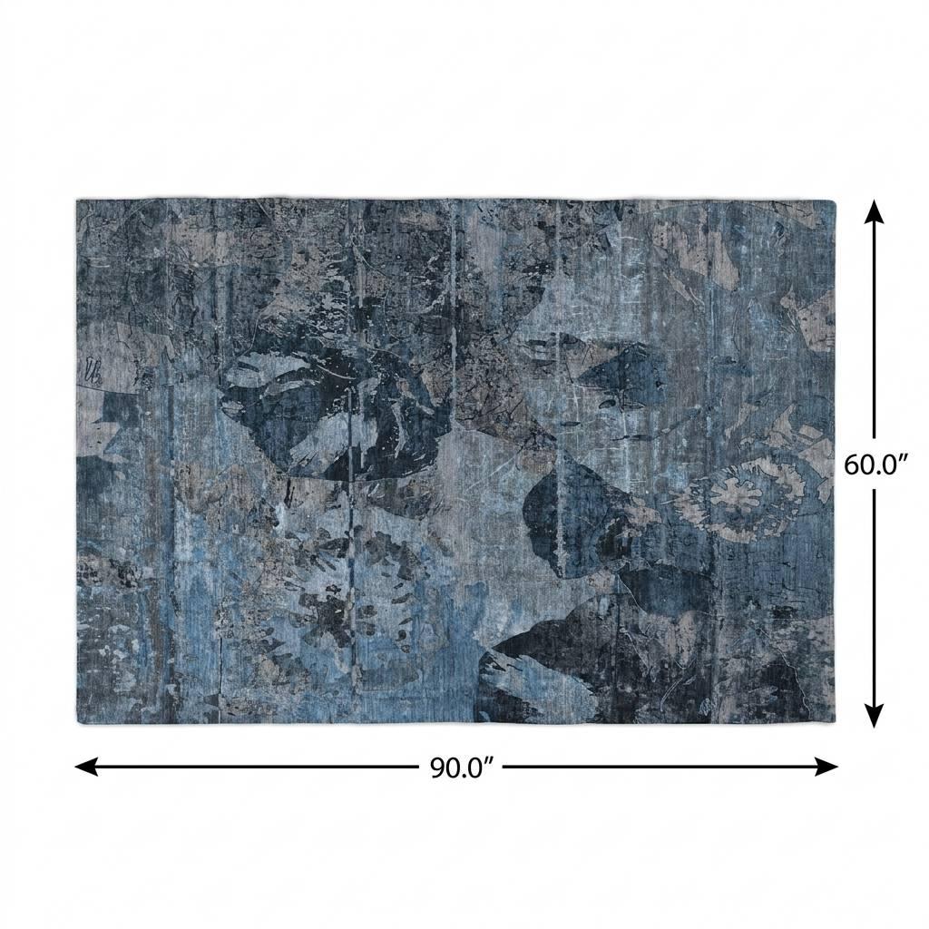 5' X 8' Denim Blue And Navy Blue Abstract Shag Washable Area Rug With UV Protection - HomeRoots - Flyclothing LLC