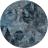 8' Denim Blue And Navy Blue Abstract Shag Washable Round Rug With UV Protection - HomeRoots - Flyclothing LLC