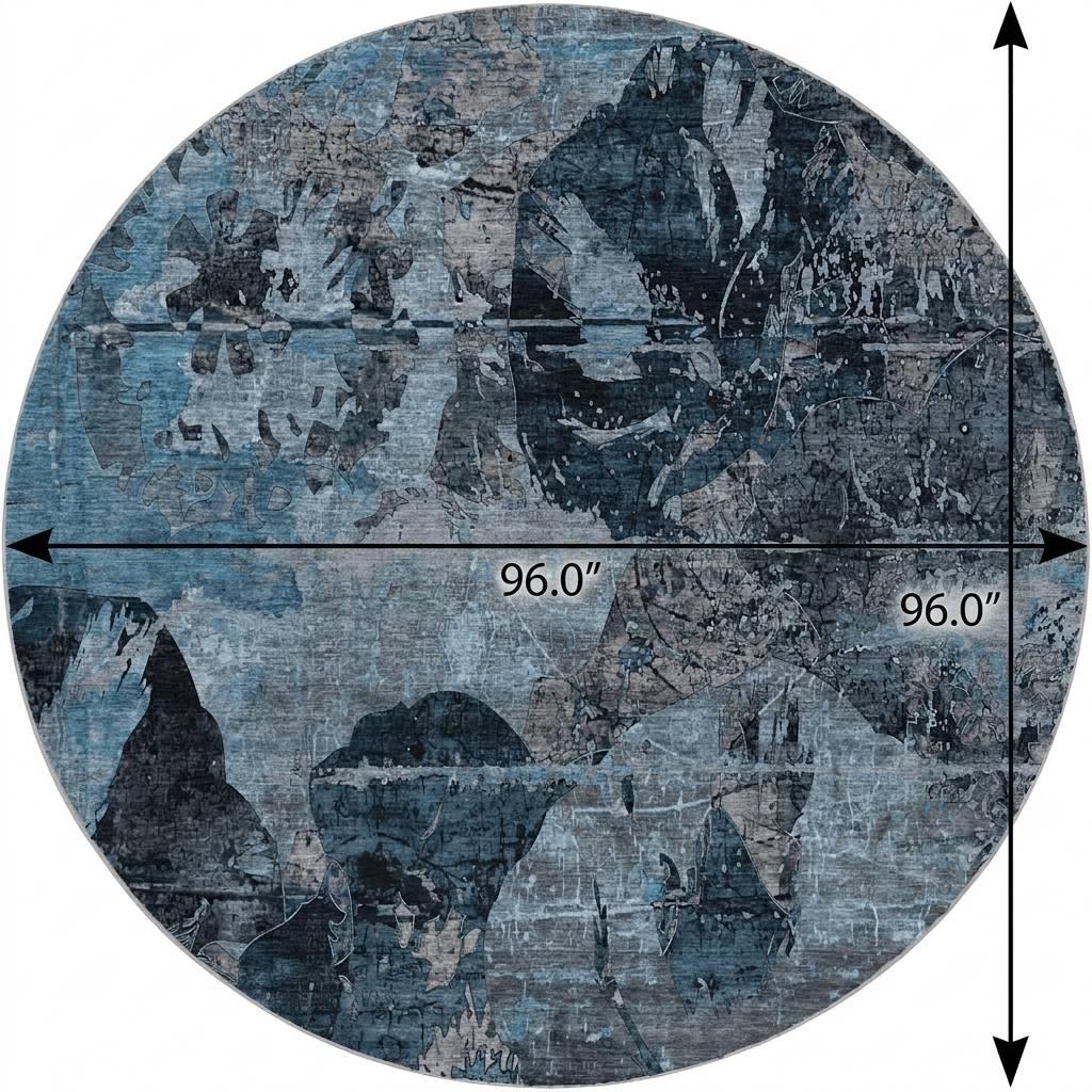 8' Denim Blue And Navy Blue Abstract Shag Washable Round Rug With UV Protection - HomeRoots - Flyclothing LLC