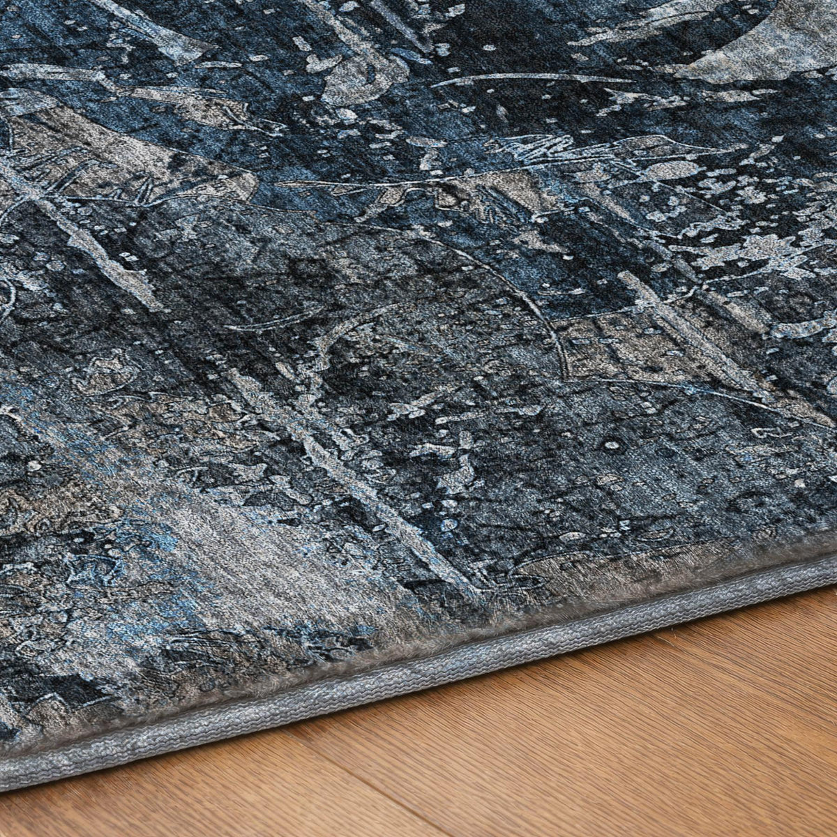 8' X 10' Denim Blue And Navy Blue Abstract Shag Washable Area Rug With UV Protection - HomeRoots - Flyclothing LLC