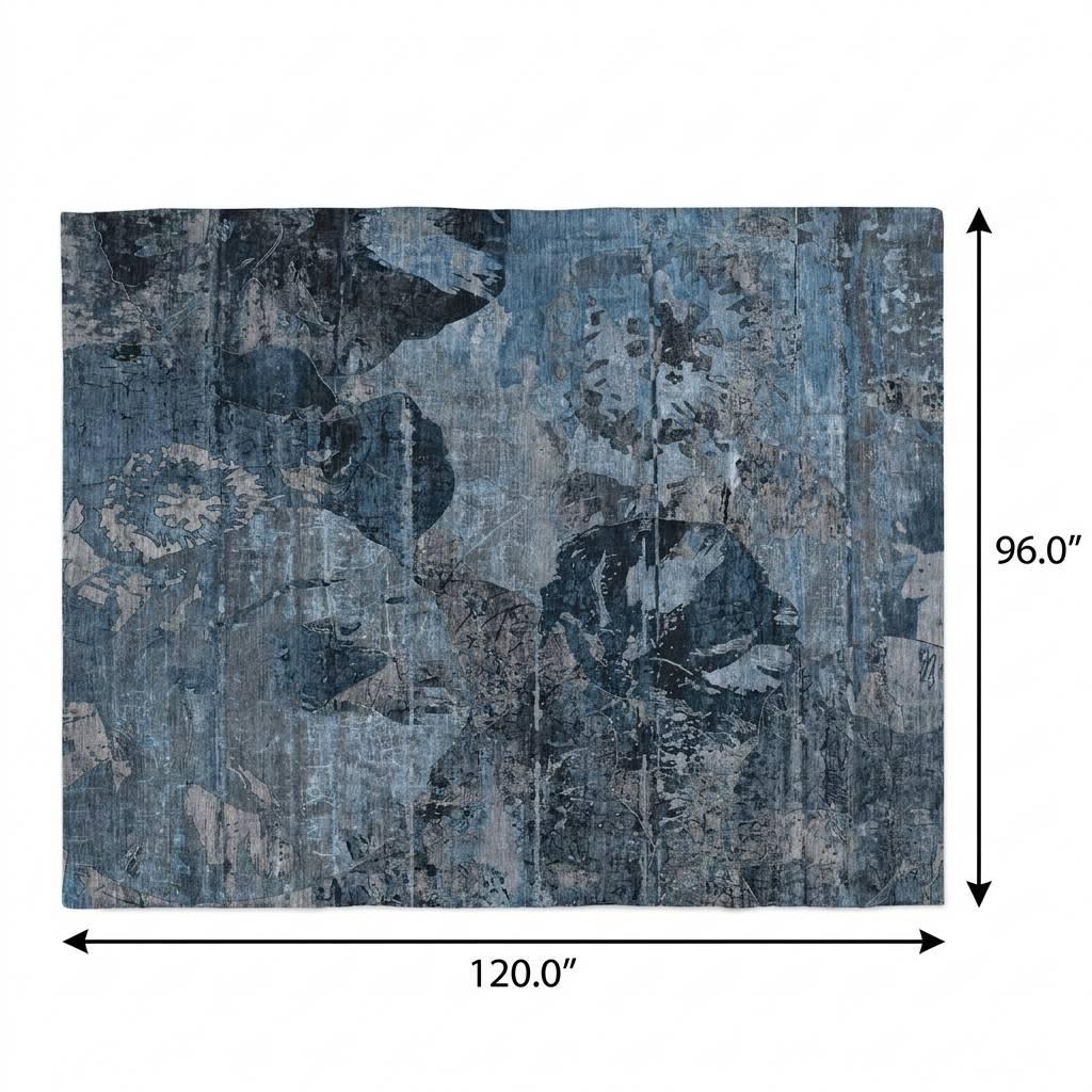 8' X 10' Denim Blue And Navy Blue Abstract Shag Washable Area Rug With UV Protection - HomeRoots - Flyclothing LLC