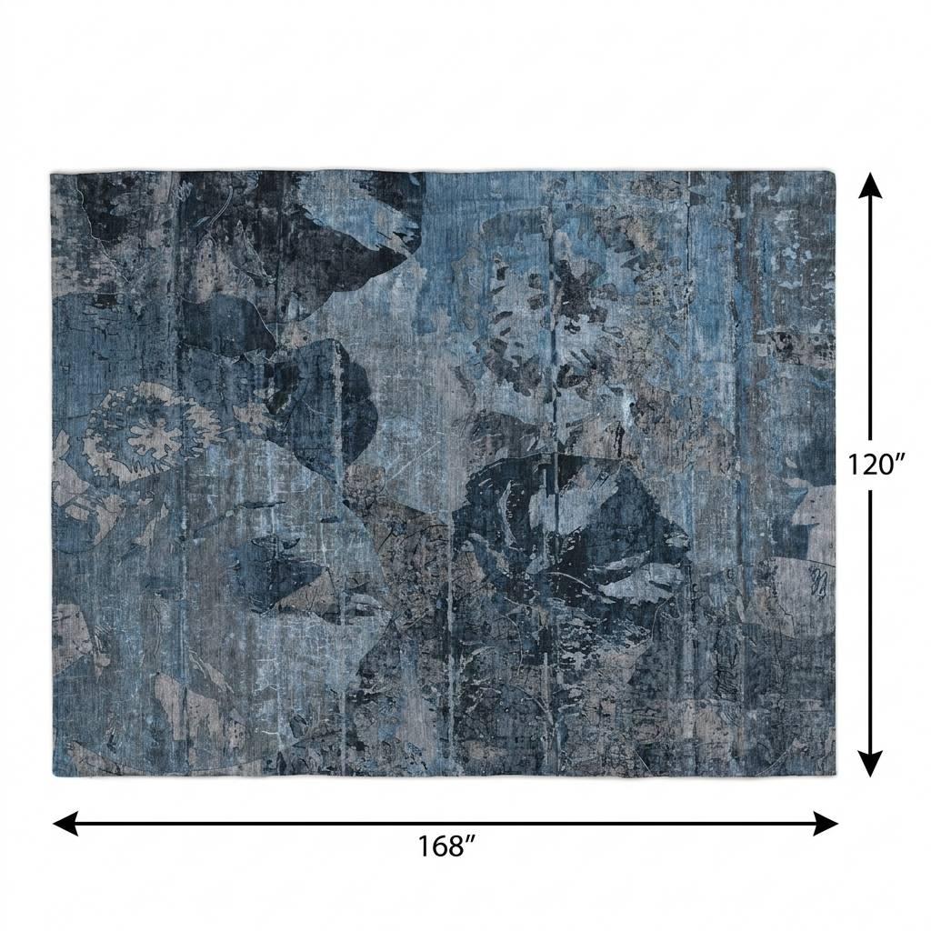 10' X 14' Denim Blue And Navy Blue Abstract Shag Washable Area Rug With UV Protection - HomeRoots - Flyclothing LLC