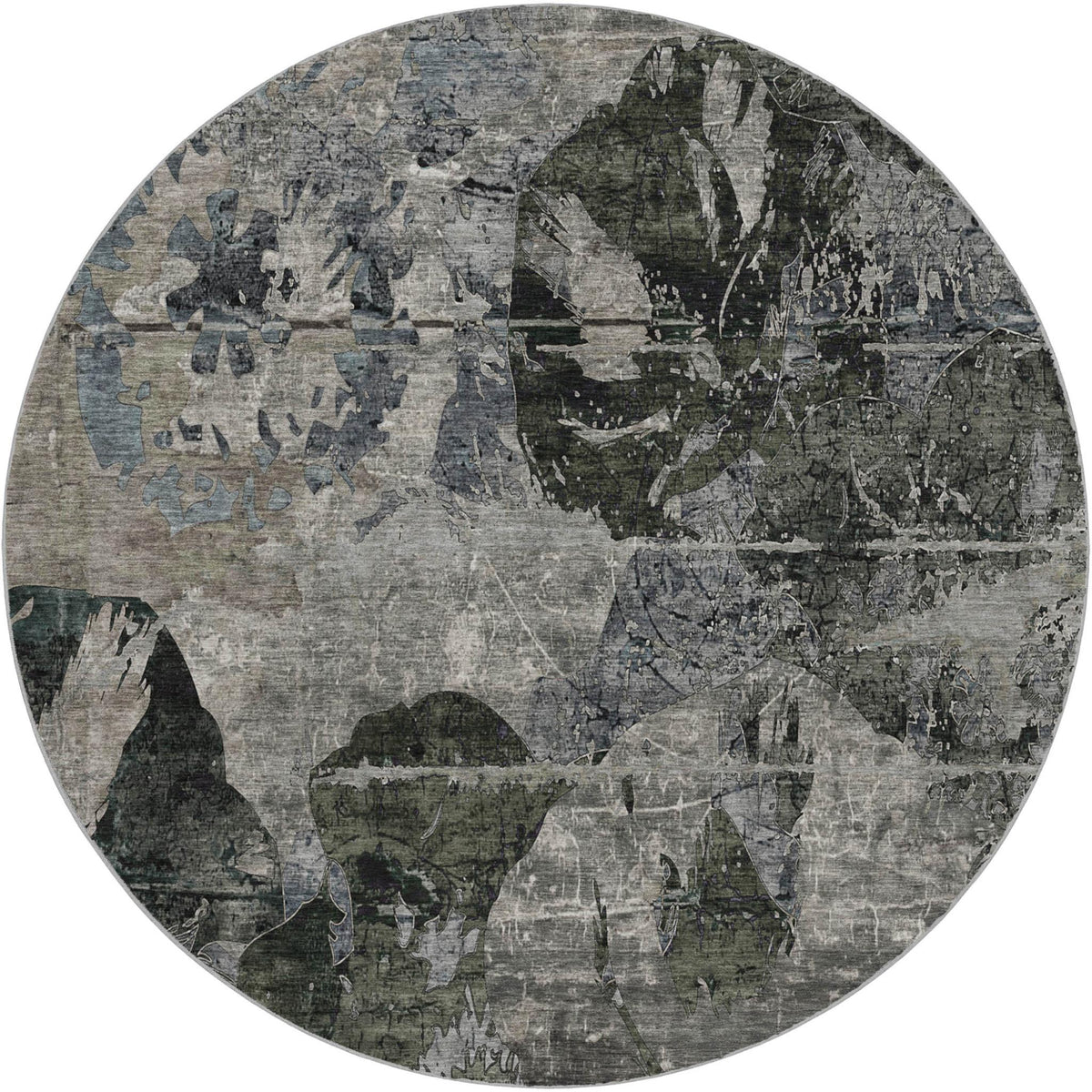 8' Gray And Taupe Abstract Shag Washable Round Rug With UV Protection - HomeRoots - Flyclothing LLC