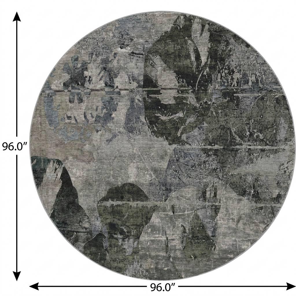 8' Gray And Taupe Abstract Shag Washable Round Rug With UV Protection - HomeRoots - Flyclothing LLC