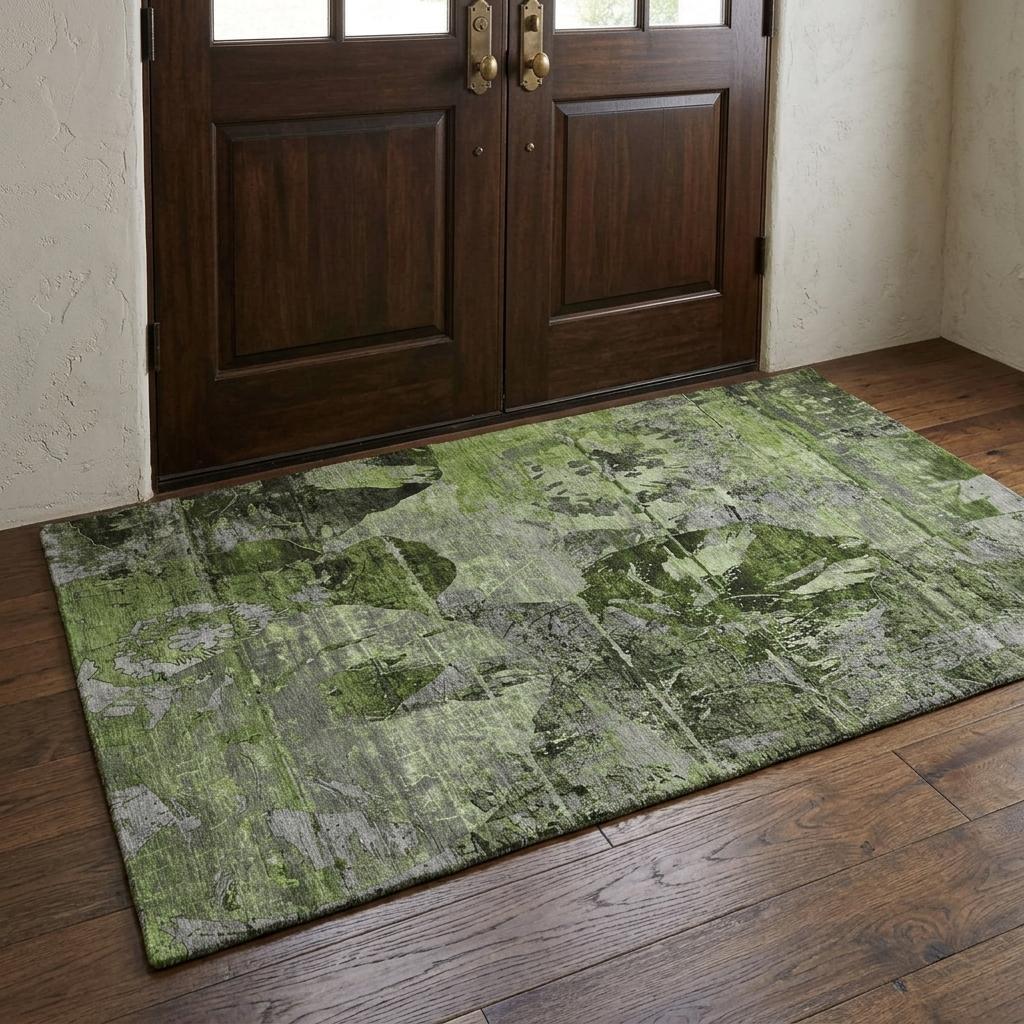 3' X 5' Green And Gray Abstract Shag Washable Area Rug With UV Protection - HomeRoots - Flyclothing LLC