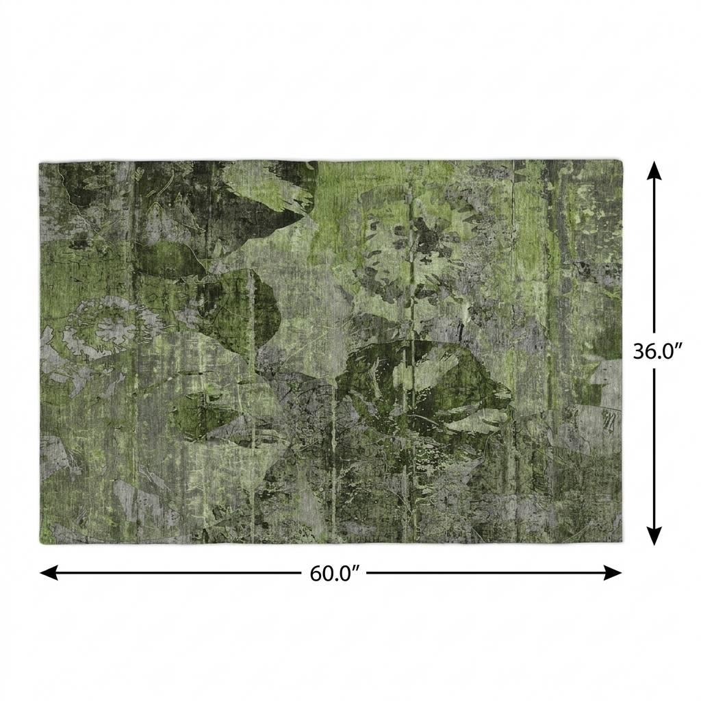 3' X 5' Green And Gray Abstract Shag Washable Area Rug With UV Protection - HomeRoots - Flyclothing LLC