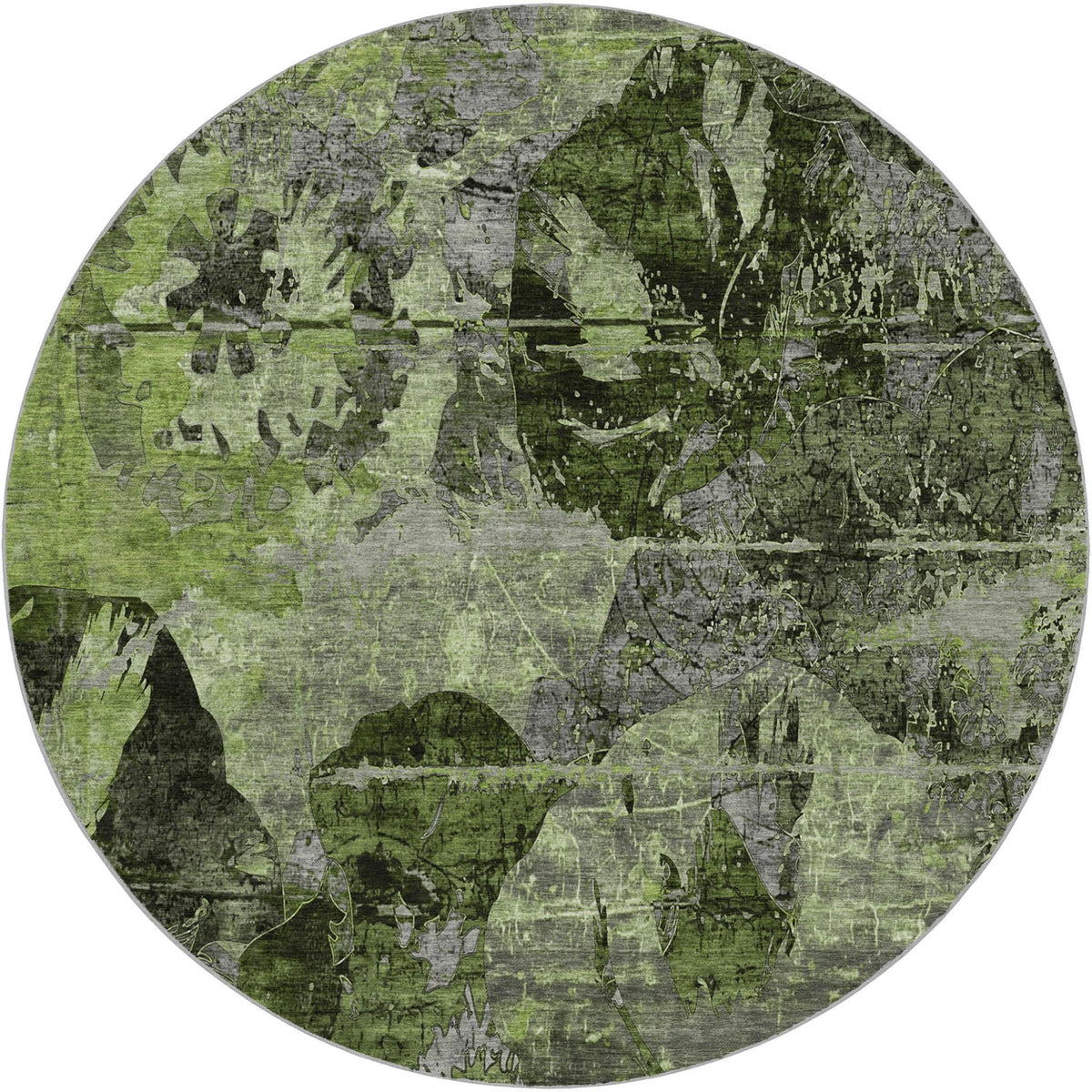 8' Green And Gray Abstract Shag Washable Round Rug With UV Protection - HomeRoots - Flyclothing LLC