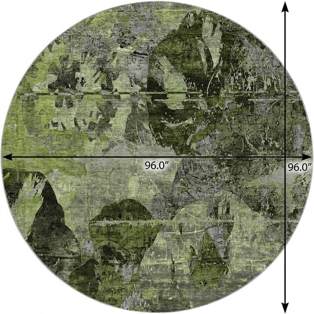 8' Green And Gray Abstract Shag Washable Round Rug With UV Protection - HomeRoots - Flyclothing LLC