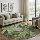 8' Green And Gray Abstract Shag Washable Round Rug With UV Protection - HomeRoots - Flyclothing LLC