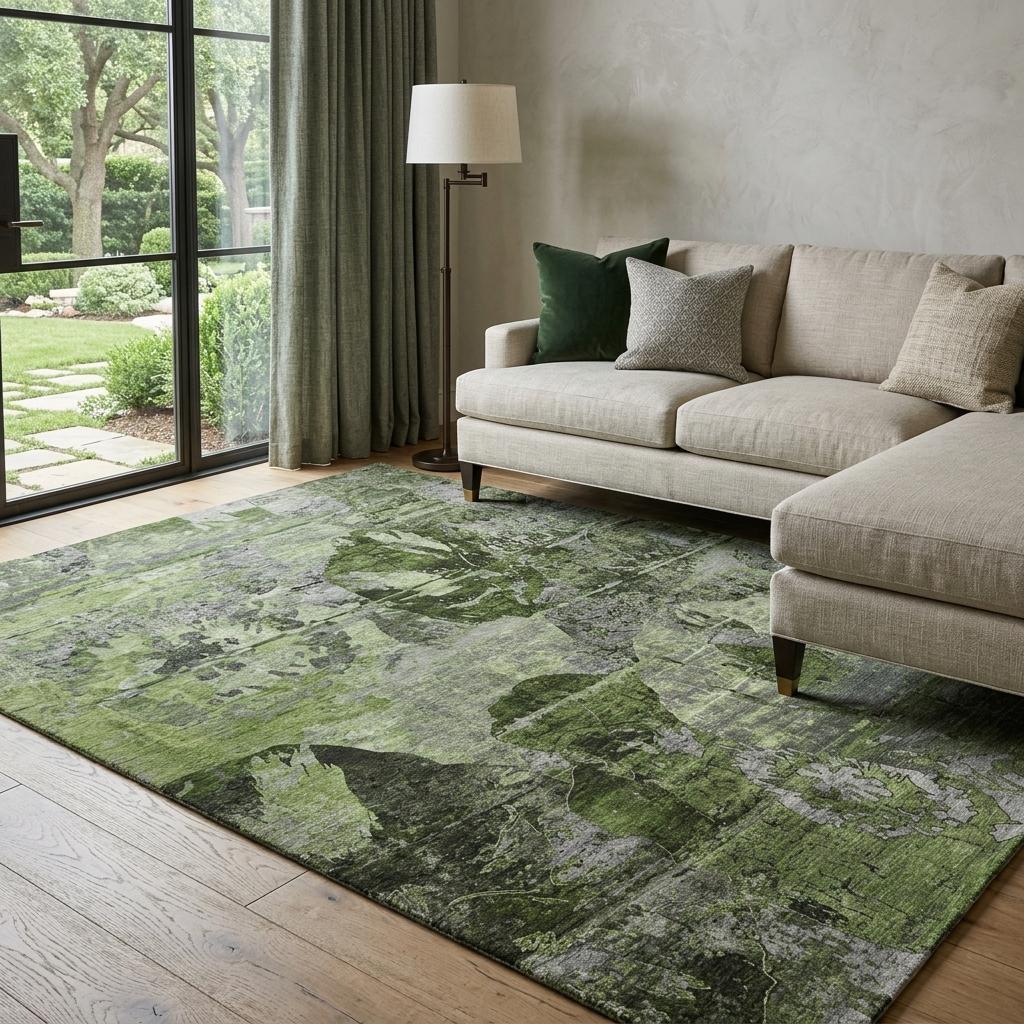 8' X 10' Green And Gray Abstract Shag Washable Area Rug With UV Protection - HomeRoots - Flyclothing LLC