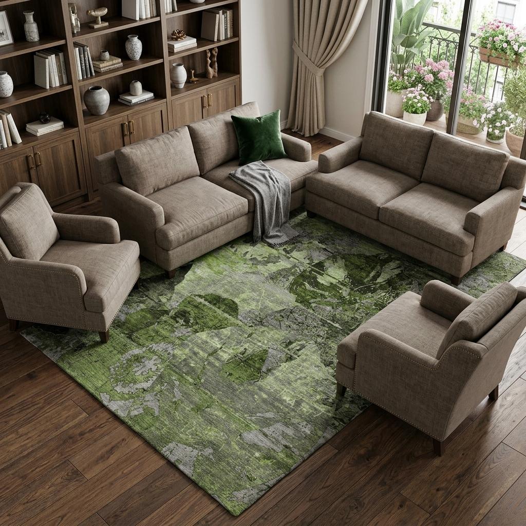 9' X 12' Green And Gray Abstract Shag Washable Area Rug With UV Protection - HomeRoots - Flyclothing LLC