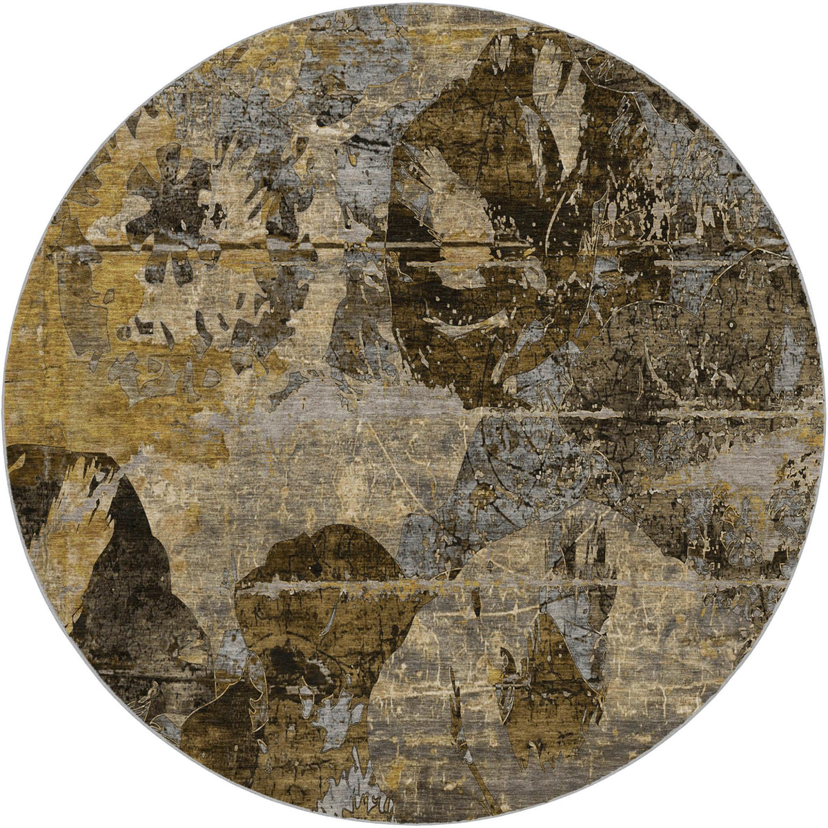 8' Brown And Beige Abstract Shag Washable Round Rug With UV Protection - HomeRoots - Flyclothing LLC