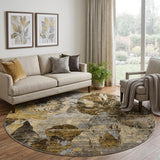8' Brown And Beige Abstract Shag Washable Round Rug With UV Protection - HomeRoots - Flyclothing LLC