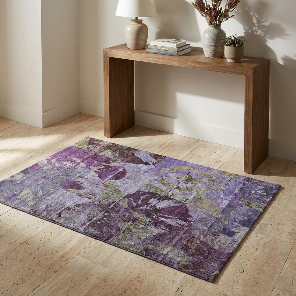 3' X 5' Purple And Gray Abstract Shag Washable Area Rug With UV Protection - HomeRoots - Flyclothing LLC