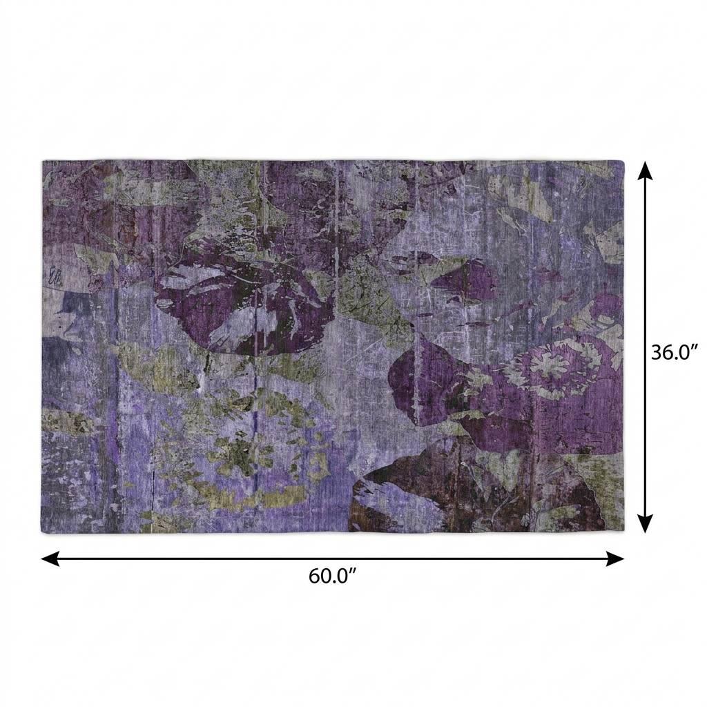 3' X 5' Purple And Gray Abstract Shag Washable Area Rug With UV Protection - HomeRoots - Flyclothing LLC