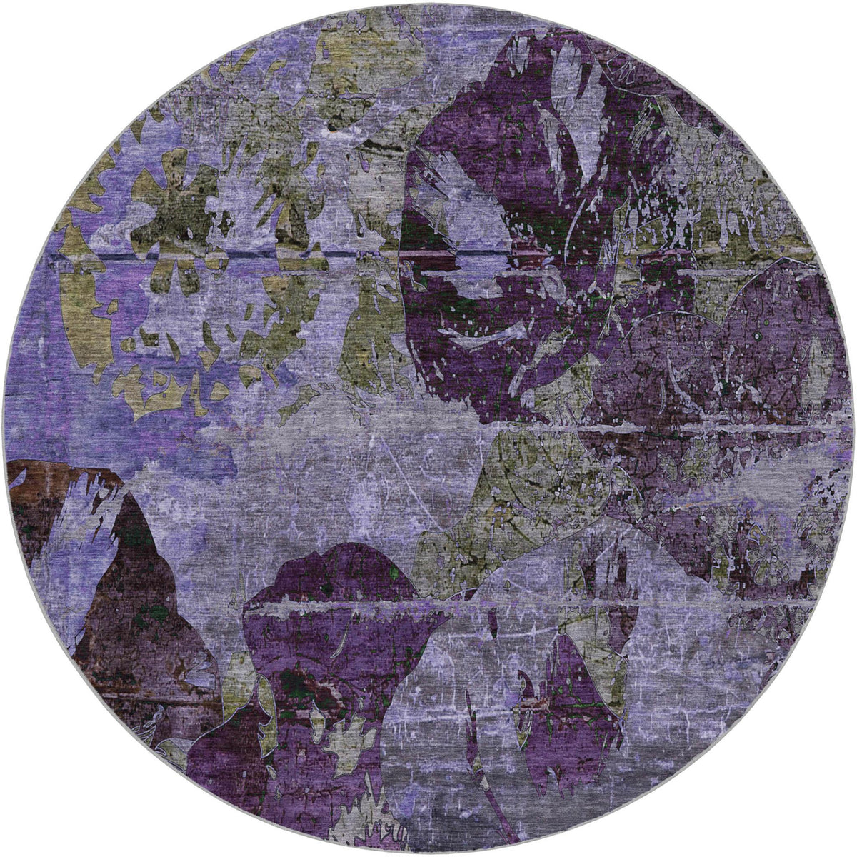 8' Purple And Gray Abstract Shag Washable Round Rug With UV Protection - HomeRoots - Flyclothing LLC