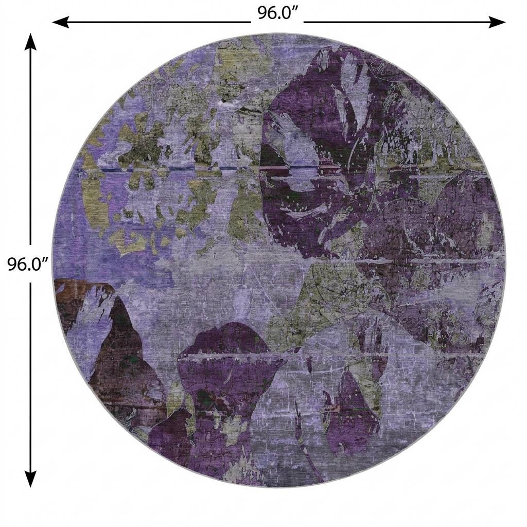8' Purple And Gray Abstract Shag Washable Round Rug With UV Protection - HomeRoots - Flyclothing LLC