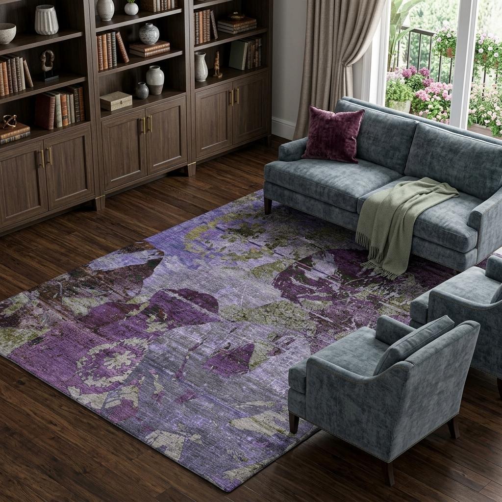 8' X 10' Purple And Gray Abstract Shag Washable Area Rug With UV Protection - HomeRoots - Flyclothing LLC