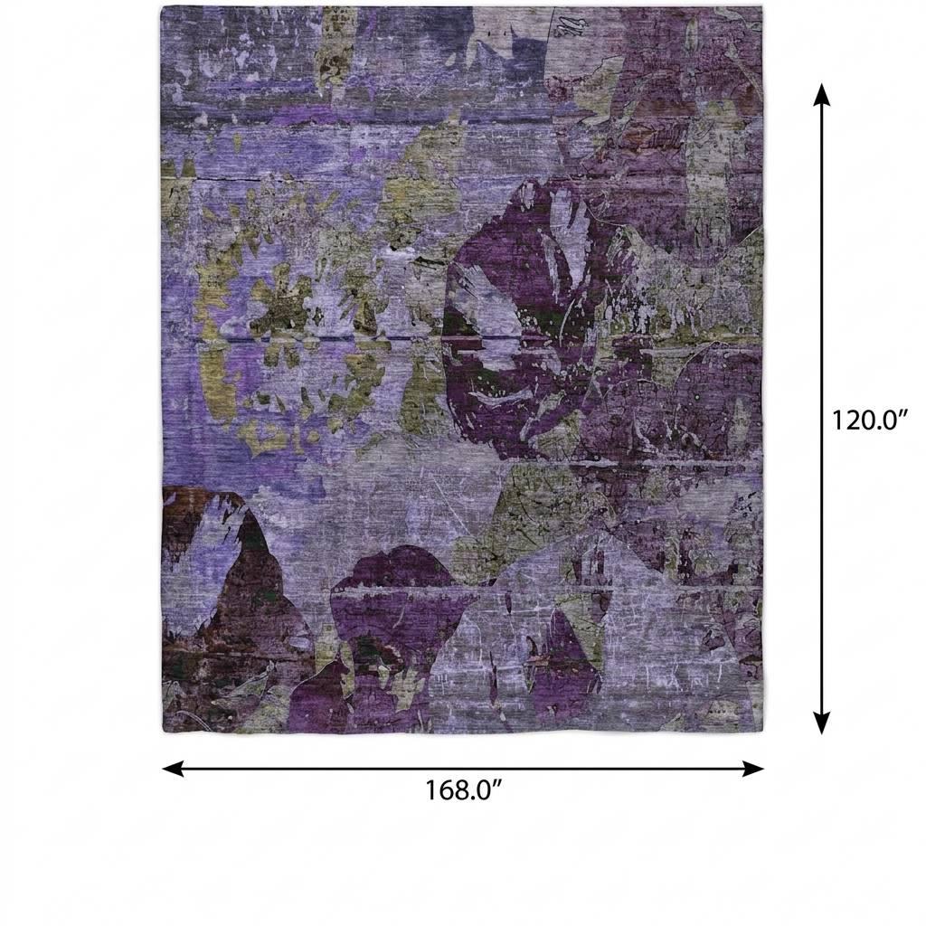 10' X 14' Purple And Gray Abstract Shag Washable Area Rug With UV Protection - HomeRoots - Flyclothing LLC