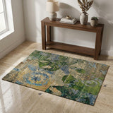 3' X 5' Taupe And Olive Green Abstract Shag Washable Area Rug With UV Protection - HomeRoots - Flyclothing LLC