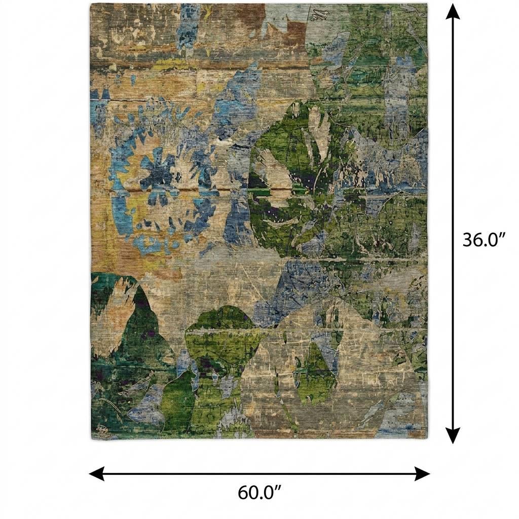 3' X 5' Taupe And Olive Green Abstract Shag Washable Area Rug With UV Protection - HomeRoots - Flyclothing LLC