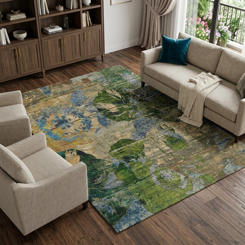 9' X 12' Taupe And Olive Green Abstract Shag Washable Area Rug With UV Protection - HomeRoots - Flyclothing LLC