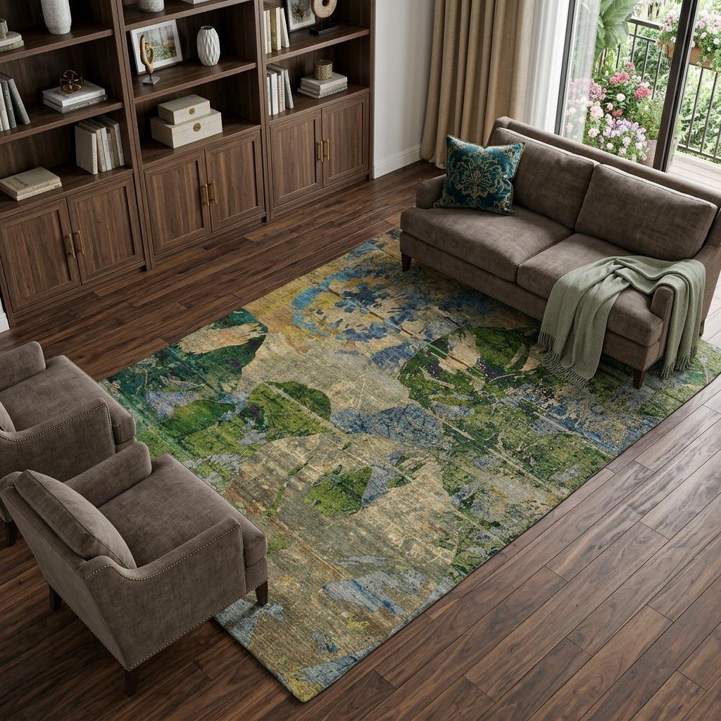 10' X 14' Taupe And Olive Green Abstract Shag Washable Area Rug With UV Protection - HomeRoots - Flyclothing LLC